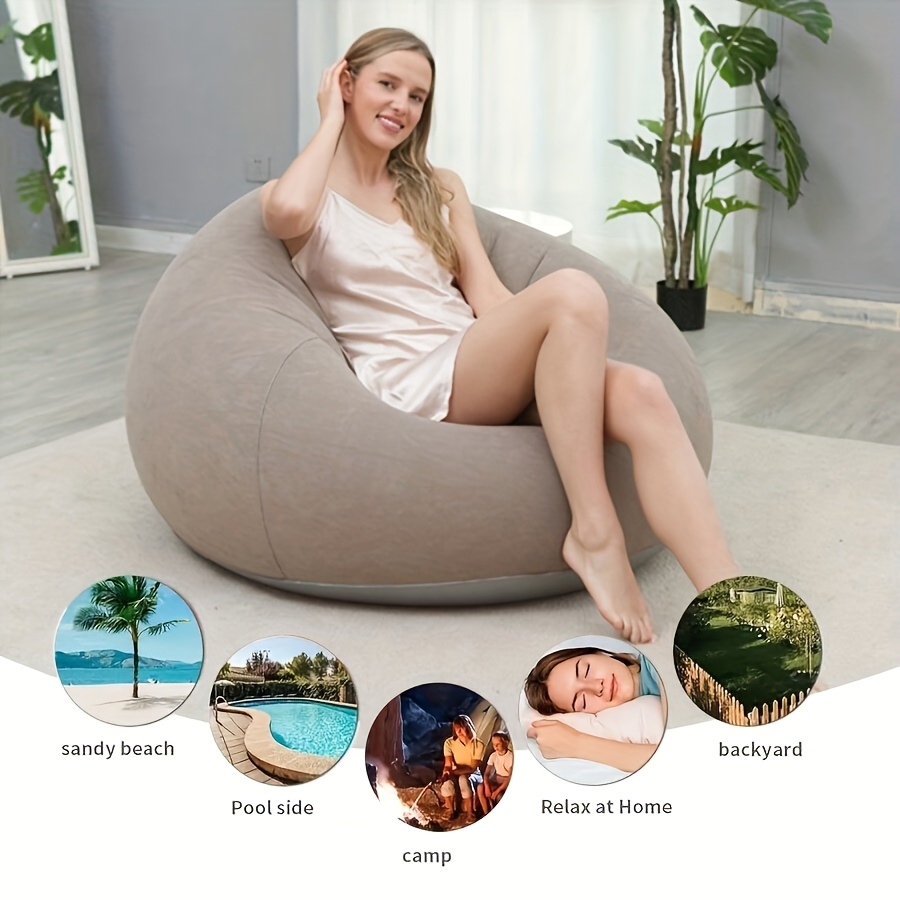 1pc Inflatable Lazy Sofa - Oval Foldable Outdoor Recliner with Backrest & Armrests, Portable Midday Rest Chair for Camping, Patio, Garden, Indoor/Outdoor Use, Inflatable Furniture, Garden Relaxation, Modern Home Decor, Durable Fabric
