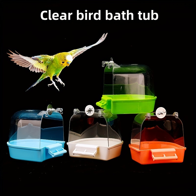 

Clear Bird Bath Tub: One-piece Stand Pole Design For Parakeets And Small Birds - Pvc Material