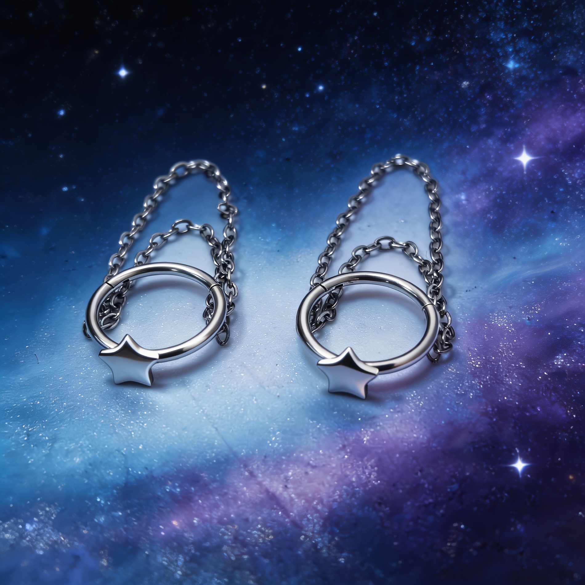 2pcs Y2K Star Chain Drop Hoop Earrings, Trendy Unisex Jewelry