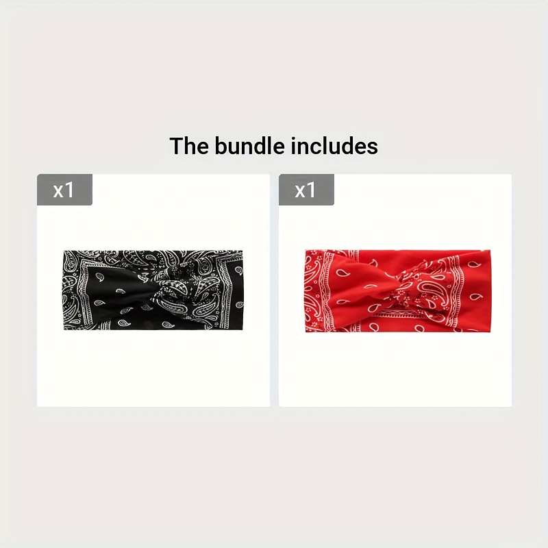 Image of 2-pack Paisley Floral Headband Amoeba Elastic Cross Headband Women's Bohemian Fashion Hairband