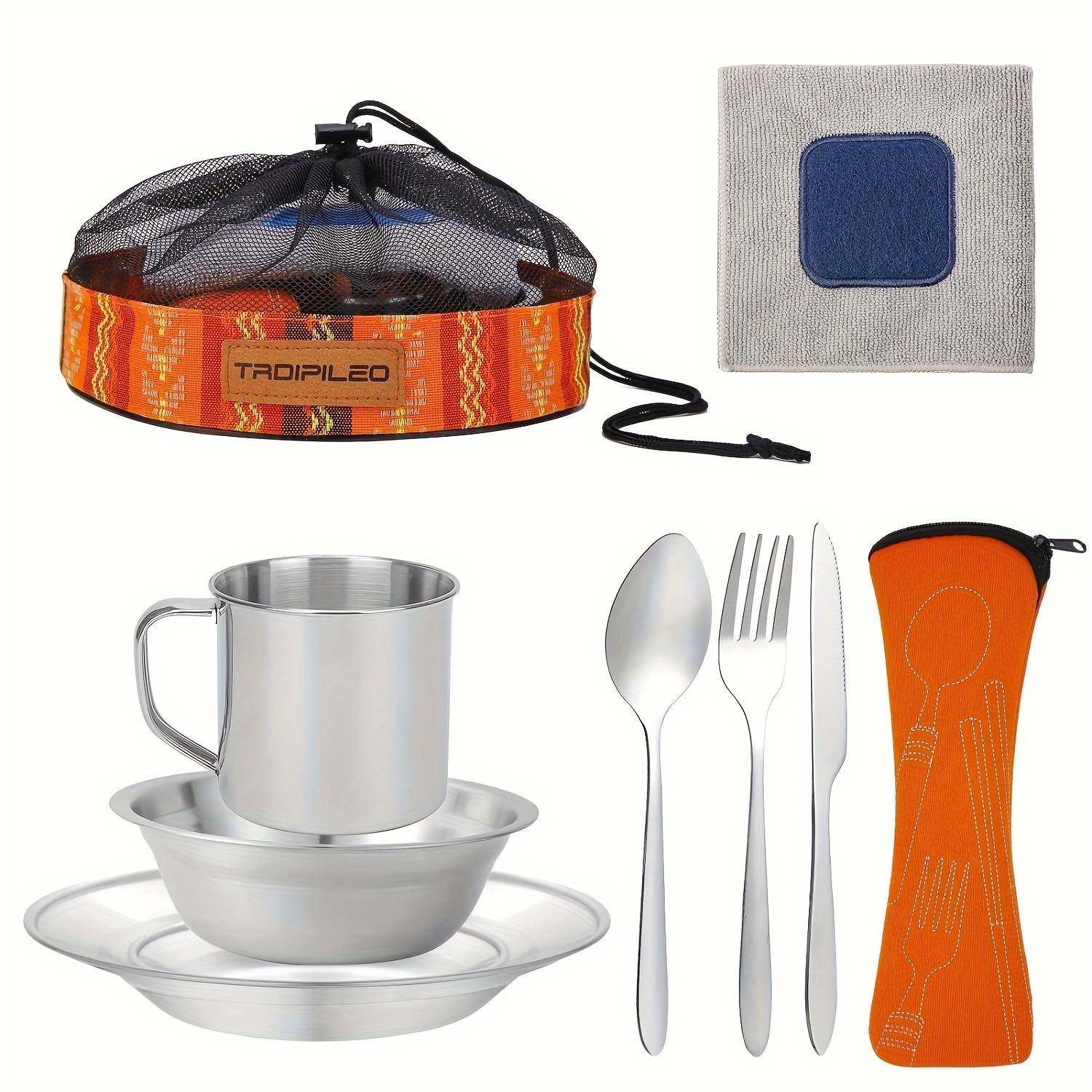 Acelane Camping Mess Kit Camping Plates Dishes Stainless Steel Camping Utensils Set Tableware Dinnerware With Bowls