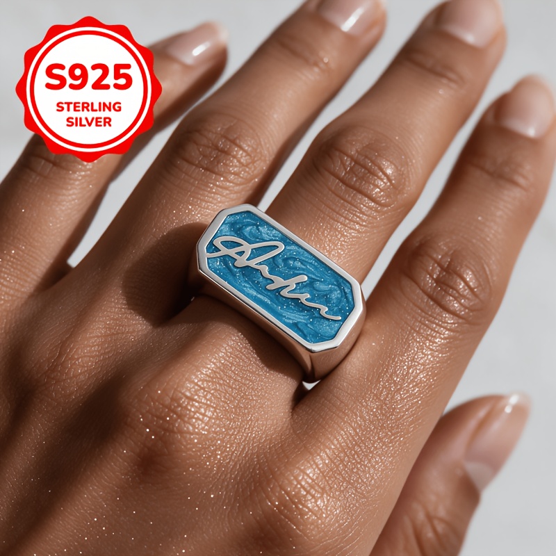 925 Sterling Silver Adjustable Open Letter Epoxy Resin Ring