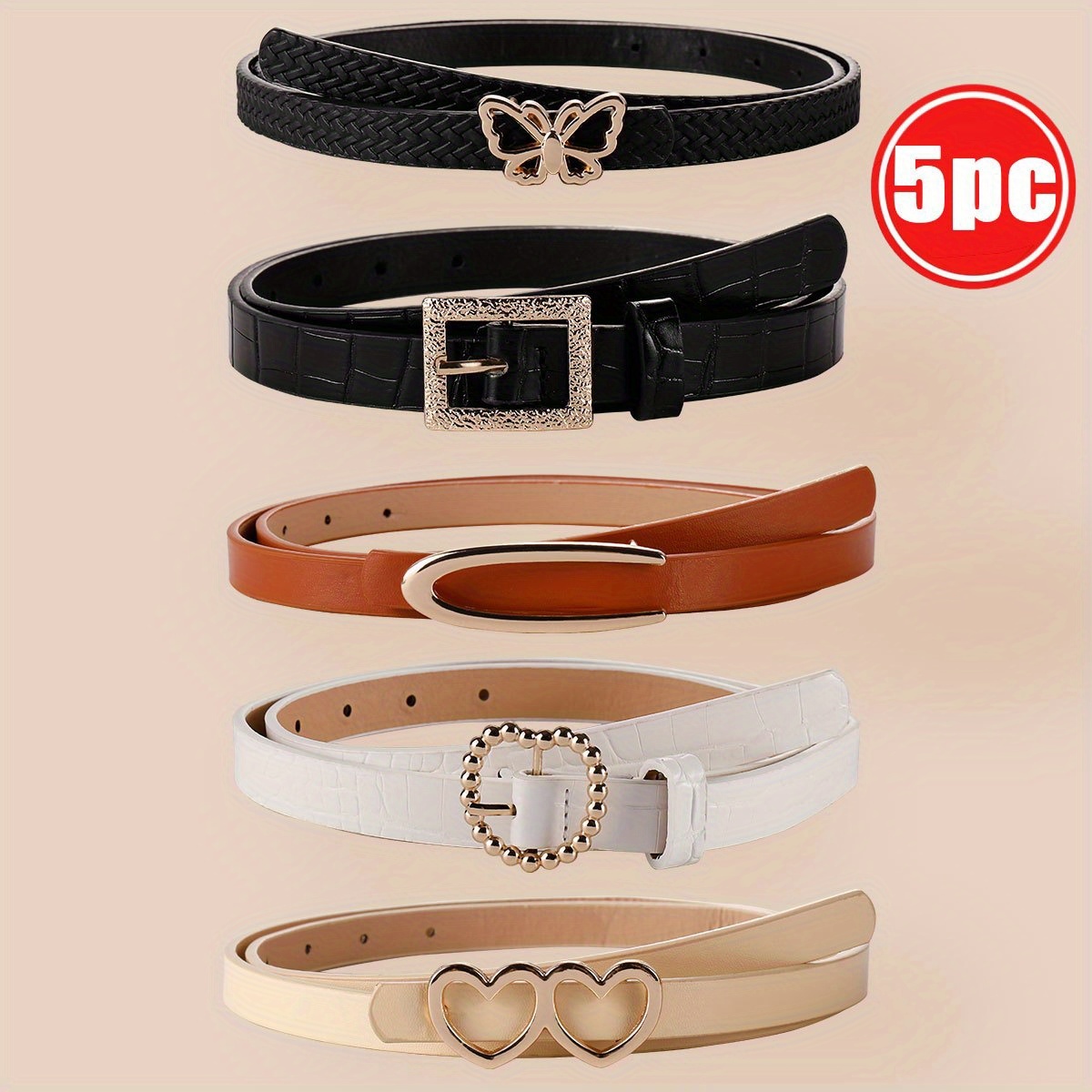 TEMU 5 Piece Set, Waist Belt Women's Decorative Dress Shirt Waist Cinching Slim Fit Small Waist Belt Simple And Fashionable, Exquisite Packaging, ,