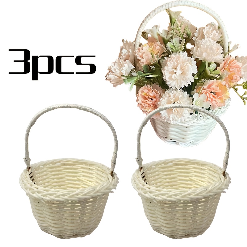[woven rattan baskets] 3/5pcs mini woven rattan baskets with handles - lightweight white round baskets for easter, picnics, favors, and crafts - ideal for weddings and flower attendants, wedding favors | decorative baskets, baskets for wedding, wedding baskets, small basket with handle, craft supplies, party favors, rustic decor, boho style, durable weaving, storage containers, home organizers, diy enthusiasts 0