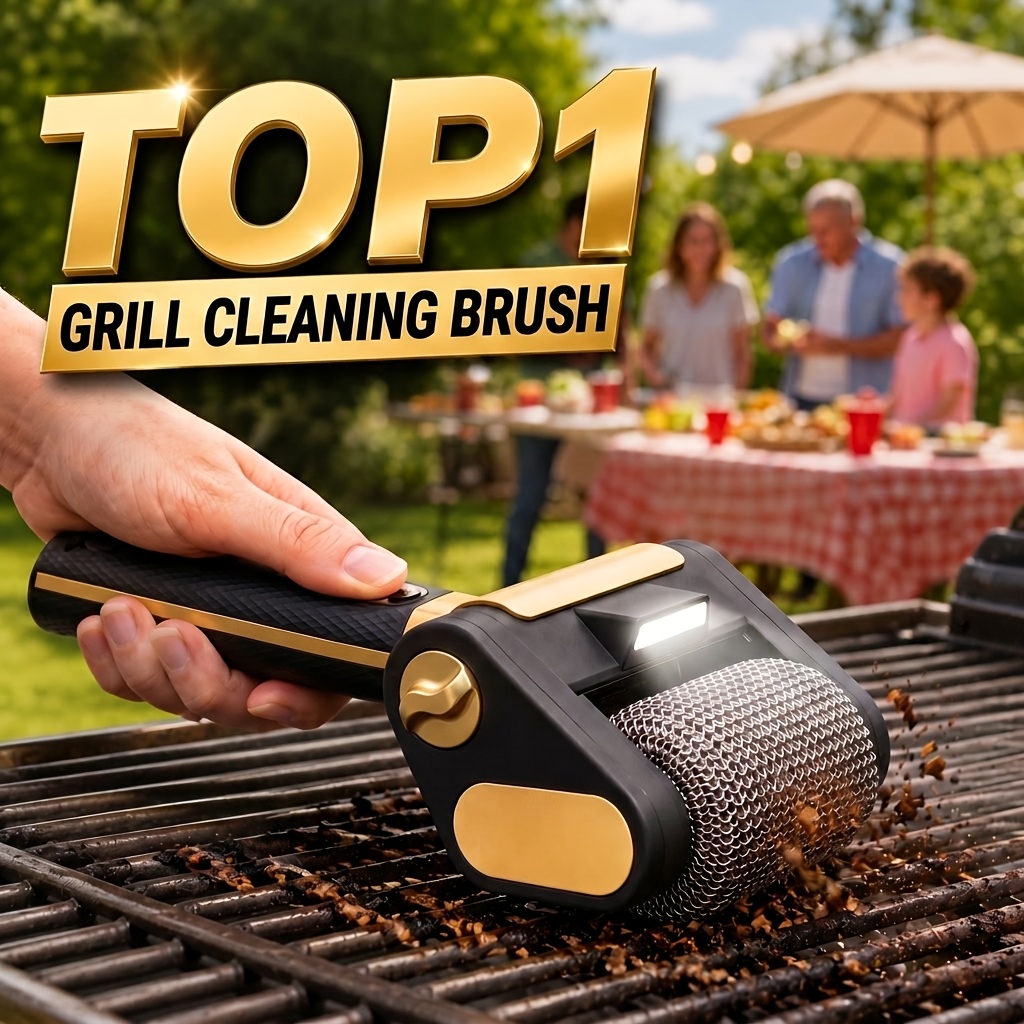 TEMU Cenrr Bbq Cleaning Brush And Scraper Without Brush Head, With Led Lighting, Ideal For Nighttime Barbecuing. Heavy-duty Long-handled Bbq Cleaning