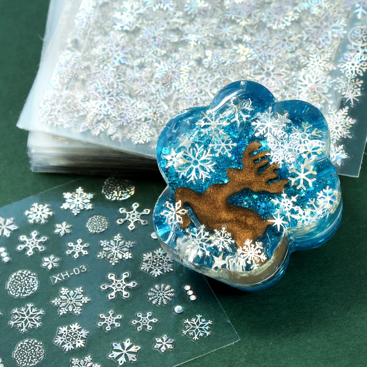 

30 Sheets Christmas Snowflake Adhesive Embellishments For Diy Crafts - Holographic Christmas Tree, Reindeer, Gift, Santa Claus Decals For Jewelry, Keychains, And Festive Decorations - Plastic Material