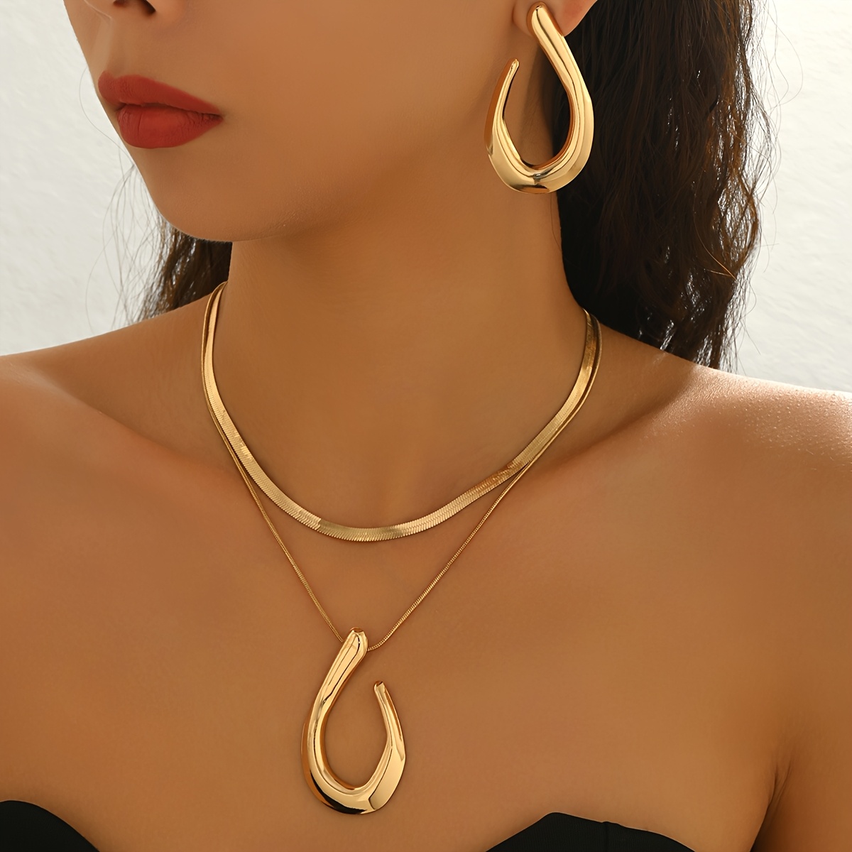 TEMU Ensemble de bijoux pour femmes, 2 pièces, collier et boucles d'oreilles créatifs de style européen et américain, tendance et facile à , style