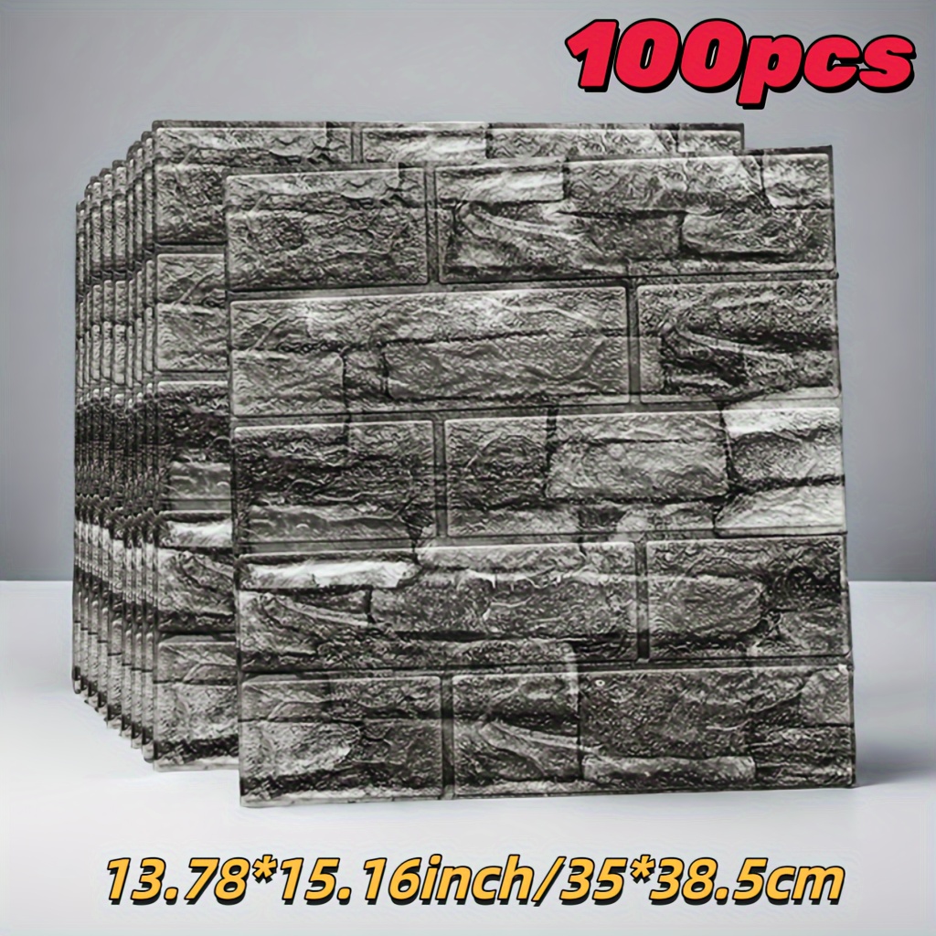 Image of 3d Foam Brick Wall Stickers - 100pcs [143ft²], Self-adhesive, Easy To Clean Kitchen And Bathroom, For Living Room And Bedroom Decoration, 35*38cm
