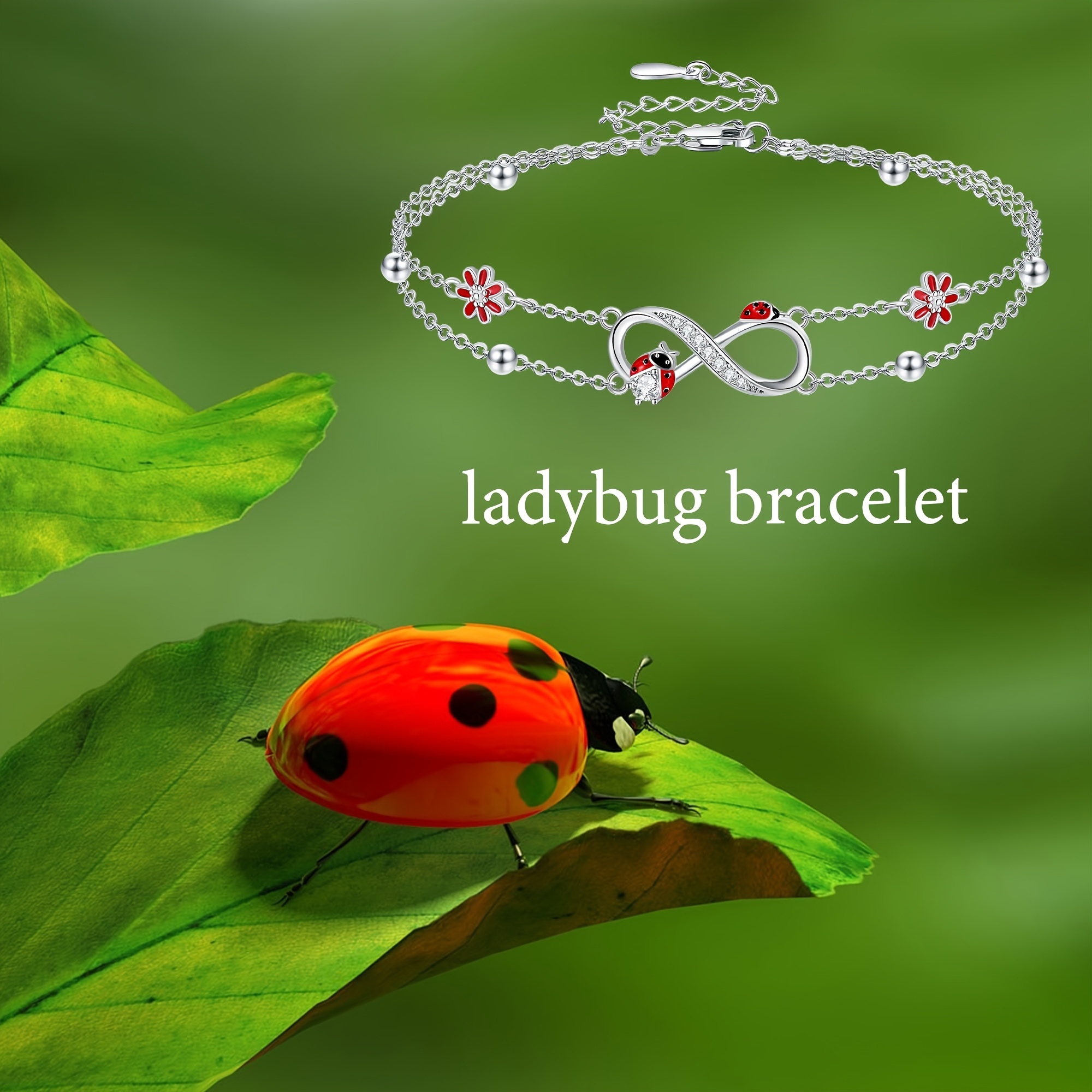 925 Silver Ladybug Infinity Bracelet Double Layered Chain