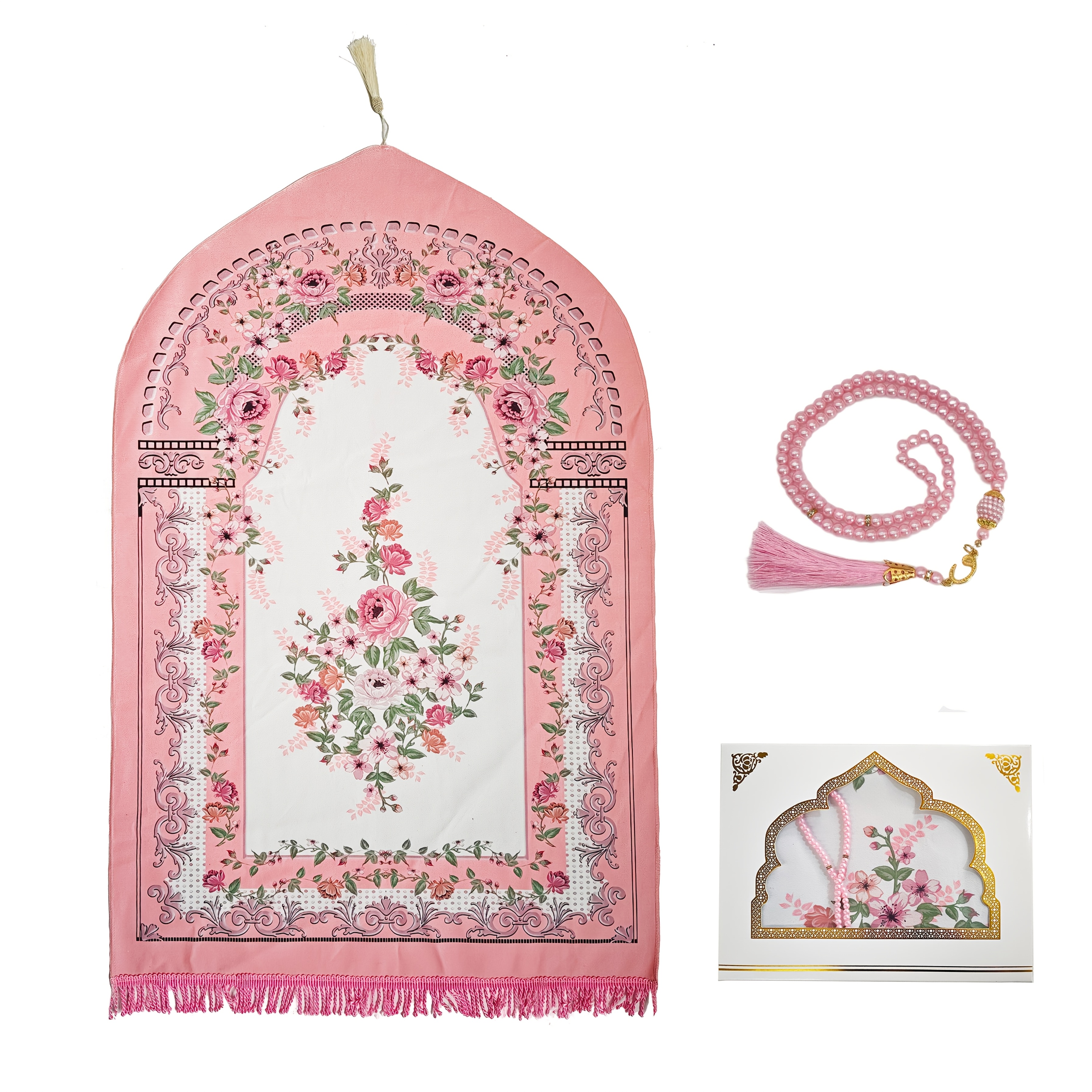 

Pink Floral Mat With 99 Beads And Gift Box, Tribal Style Polyester Mat, Portable Soft Mat For , With No Power Required, For Indoor & Outdoor Use, Fits All , Ideal For Ramadan Festival Gifts