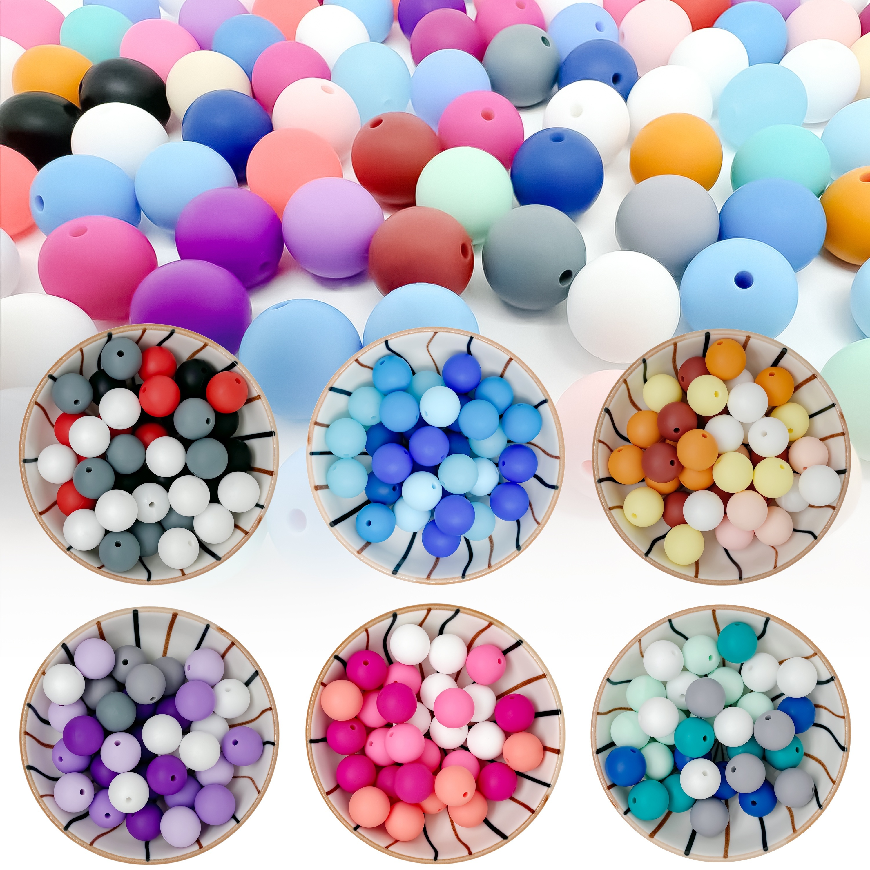 

120 Pcs Silicone Beads Set, 15mm Multi-color Craft Beads Combination For Diy Projects, Home Decors, Assorted Colorful Round Silicone Beads With Hole For Jewelry Making