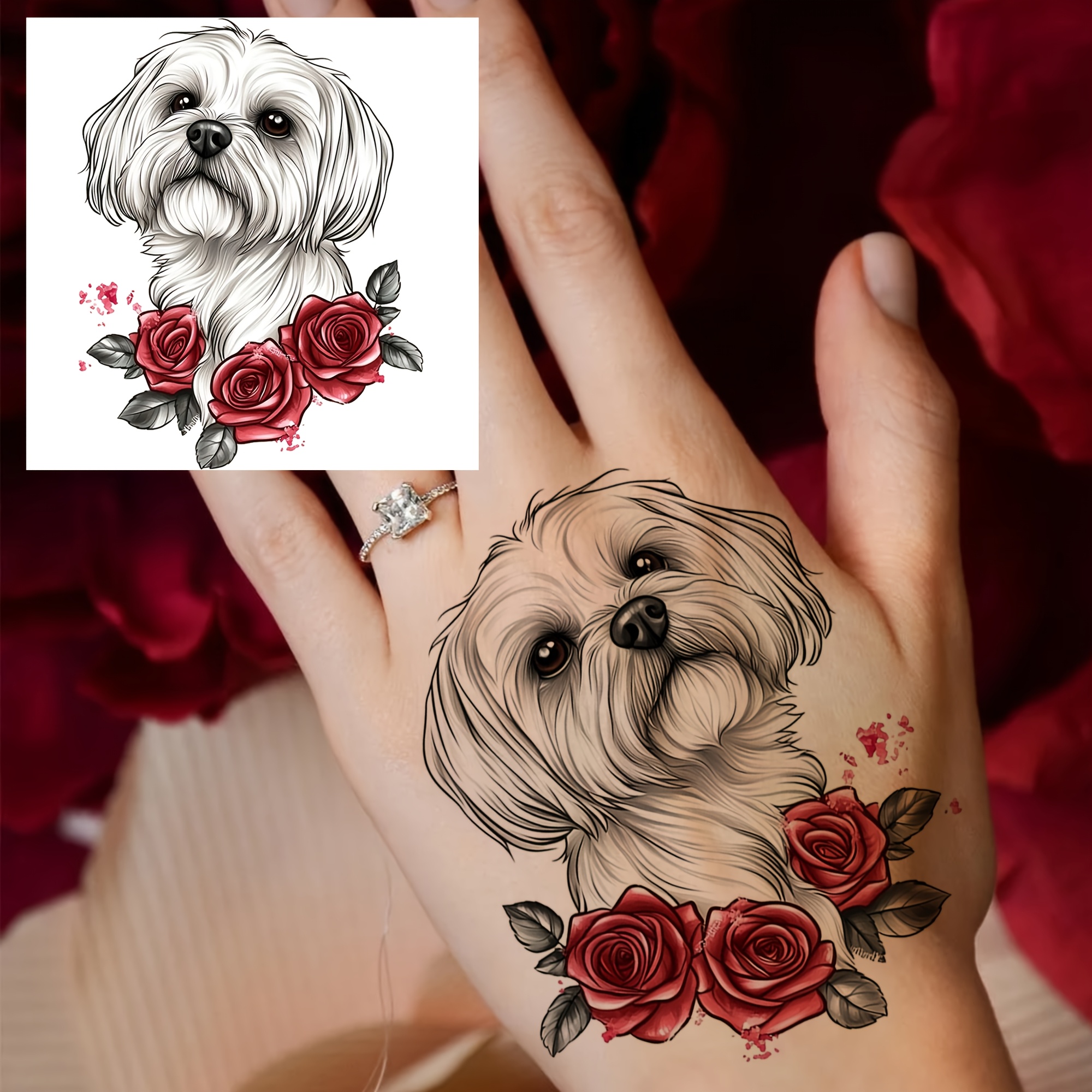 1 Sheet Realistic Temporary Tattoos Suitable For - Waterproof Long-lasting Tattoo Stickers With Realistic Rose & Paw Print Designs, Application For Parties, Festivals, For Hands, , Legs, Thighs