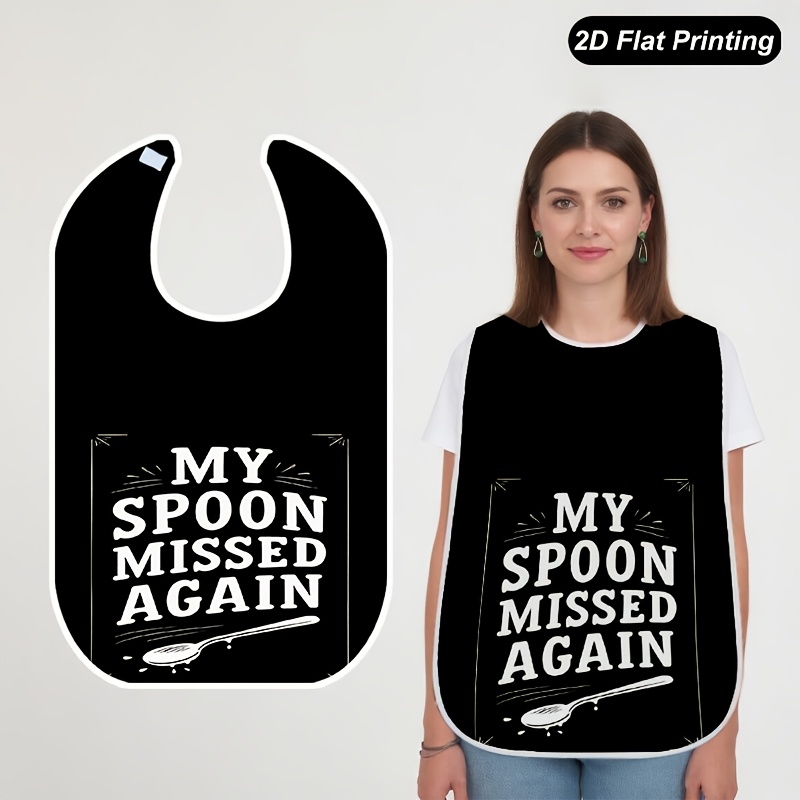 TEMU 1pc 2d Flat Spoon Again Printed Bibs Fashionable Adult And Elderly For , Stylish Bib, Durable Construction, Easy To Clean, Easy To Grab,