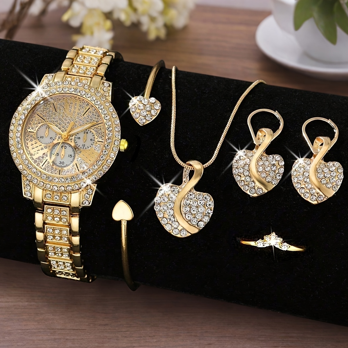 6pcs luxury womens quartz watch set sparkling strap dial - Temu display picture 1