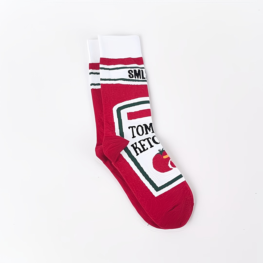 TEMU 1 Paar Unisex AB Tomaat Frietjes Mode Halfhoge Sokken, Japanse Koreaanse Stijl