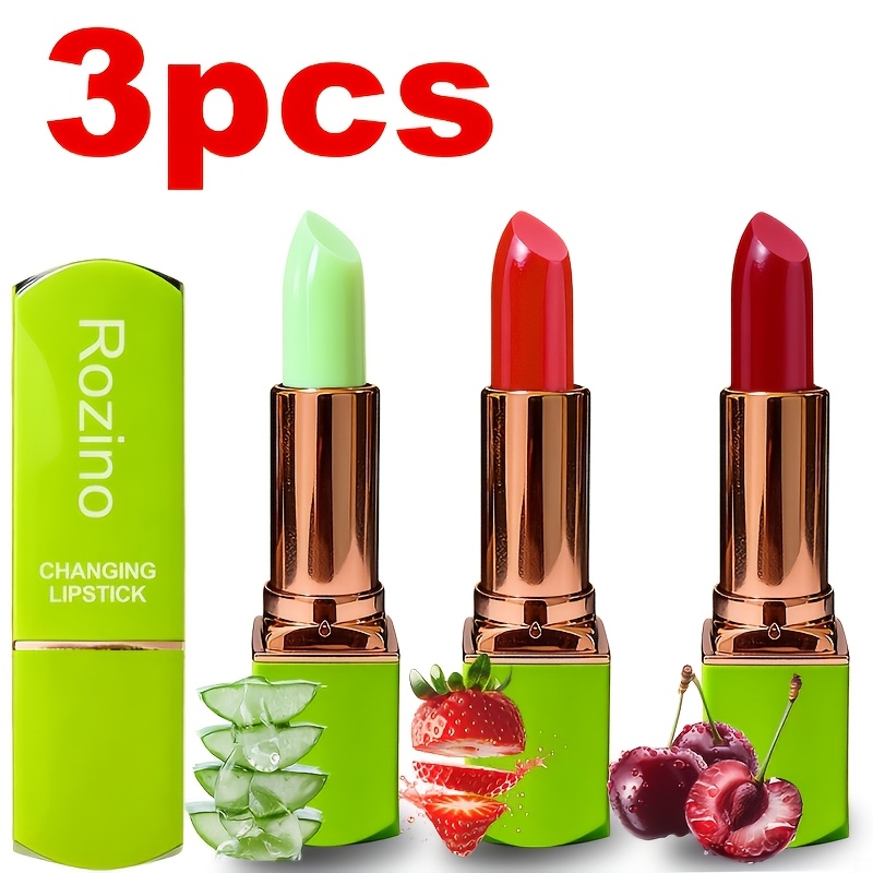 TEMU [3pcs] 24h Color-changing Lip Balm Suitable For Types, Hypoallergenic Matte Lip Hydration With Aloe, 24h Long-wear, Strawberry, Cherry & Nude