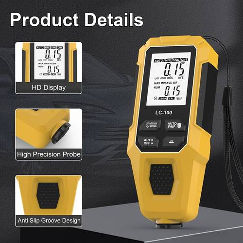 portable handheld measuring instrument a coating thickness gauge with led display designed for precise measurements of fe nfe featuring unit switching probe resolution of 1um low warning