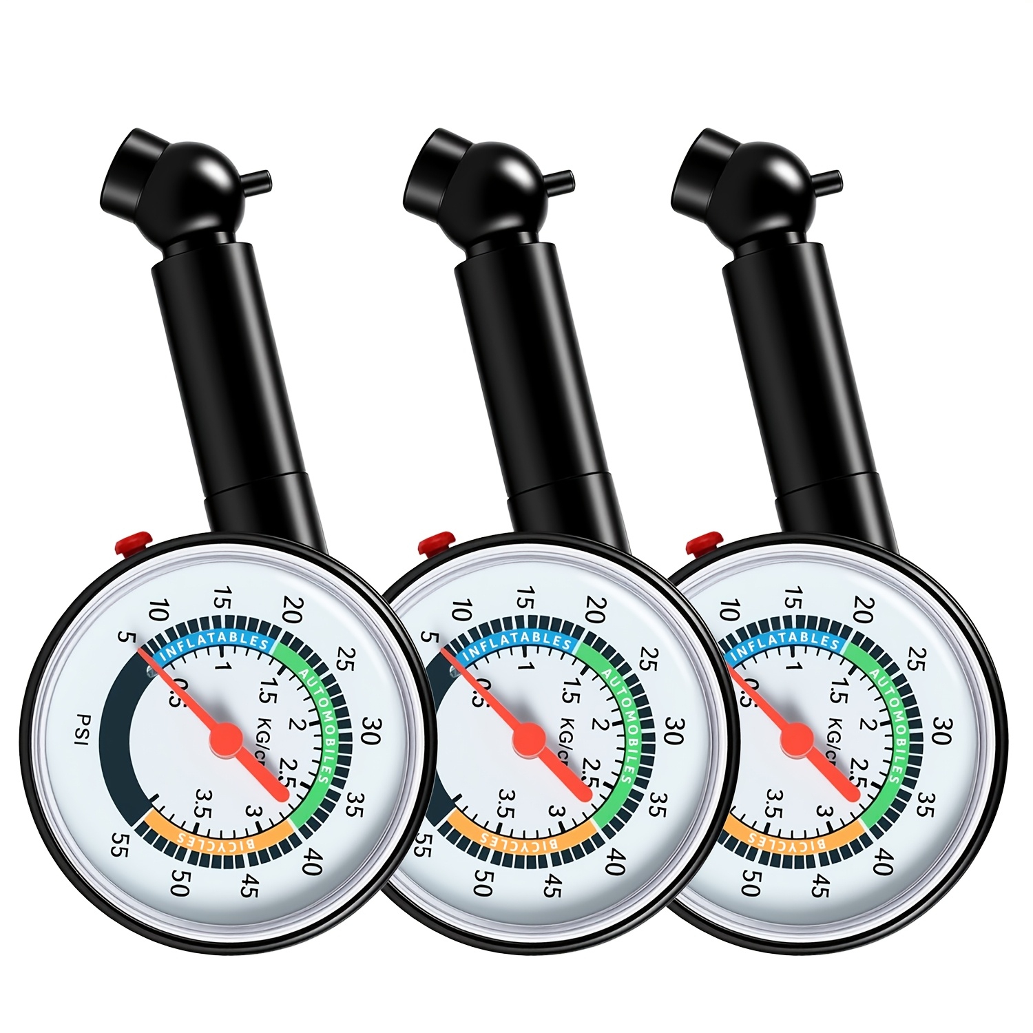 TEMU 3pcs High-precision Tire Pressure Gauges, Tire Pressure Display Gauge, Tire Inflation Precision Tool, Dual-scale Psi And Bar, No Batteries