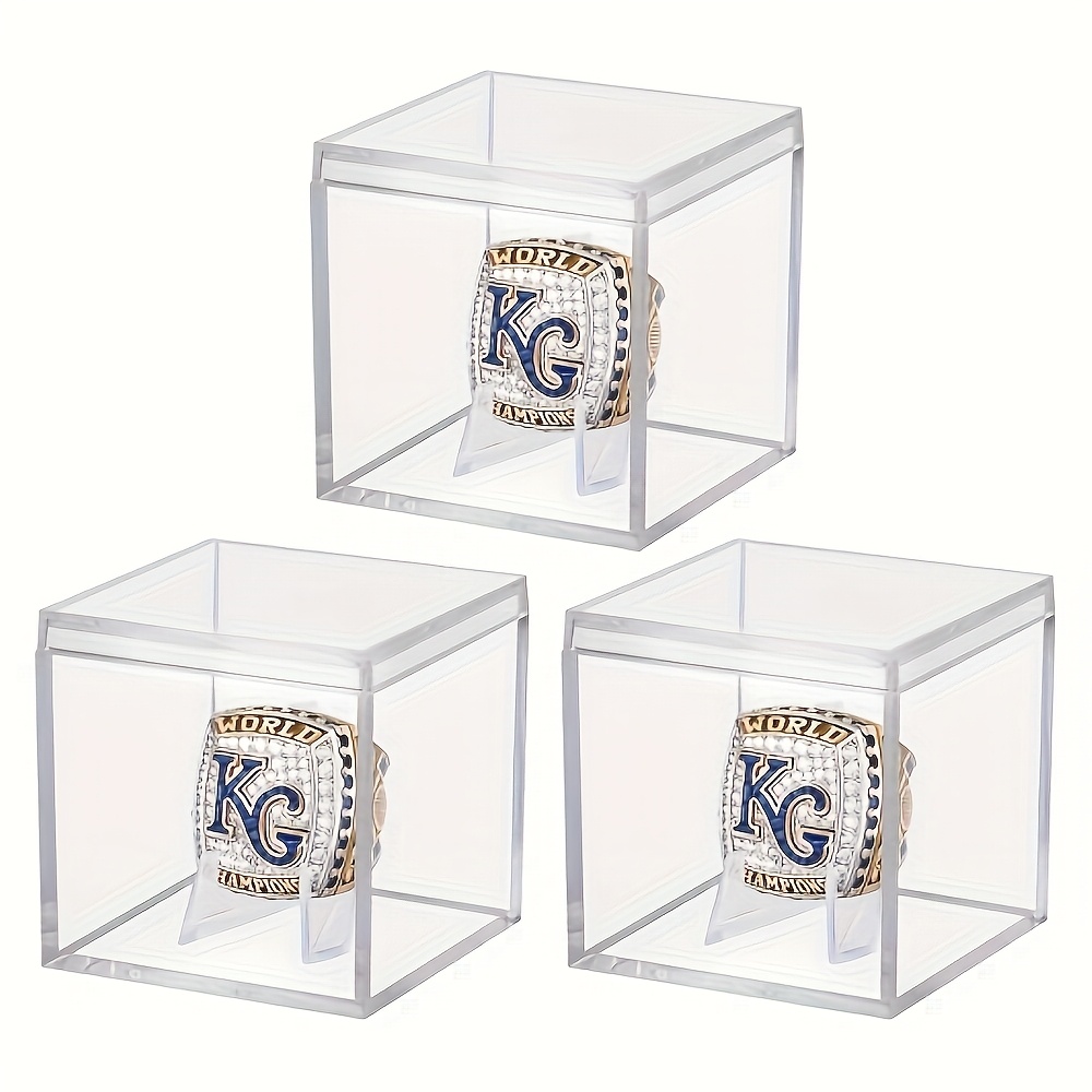 TEMU Transparent Acrylic Championship Ring Display Case Set Of 3, Suitable For Displaying Mini Baseball, Soccer, Or Softball Rings. This Single Ring