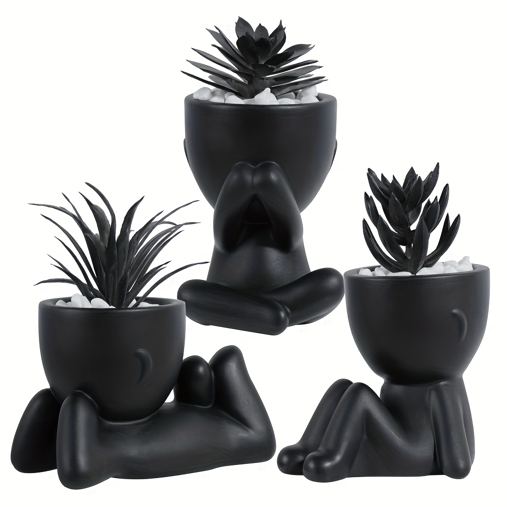 3pcs Artificial Potted Plant Decoration, Halloween Black Fake Flowers, Suitable For Home Office Desk Window Display, Holiday Party Scene Props