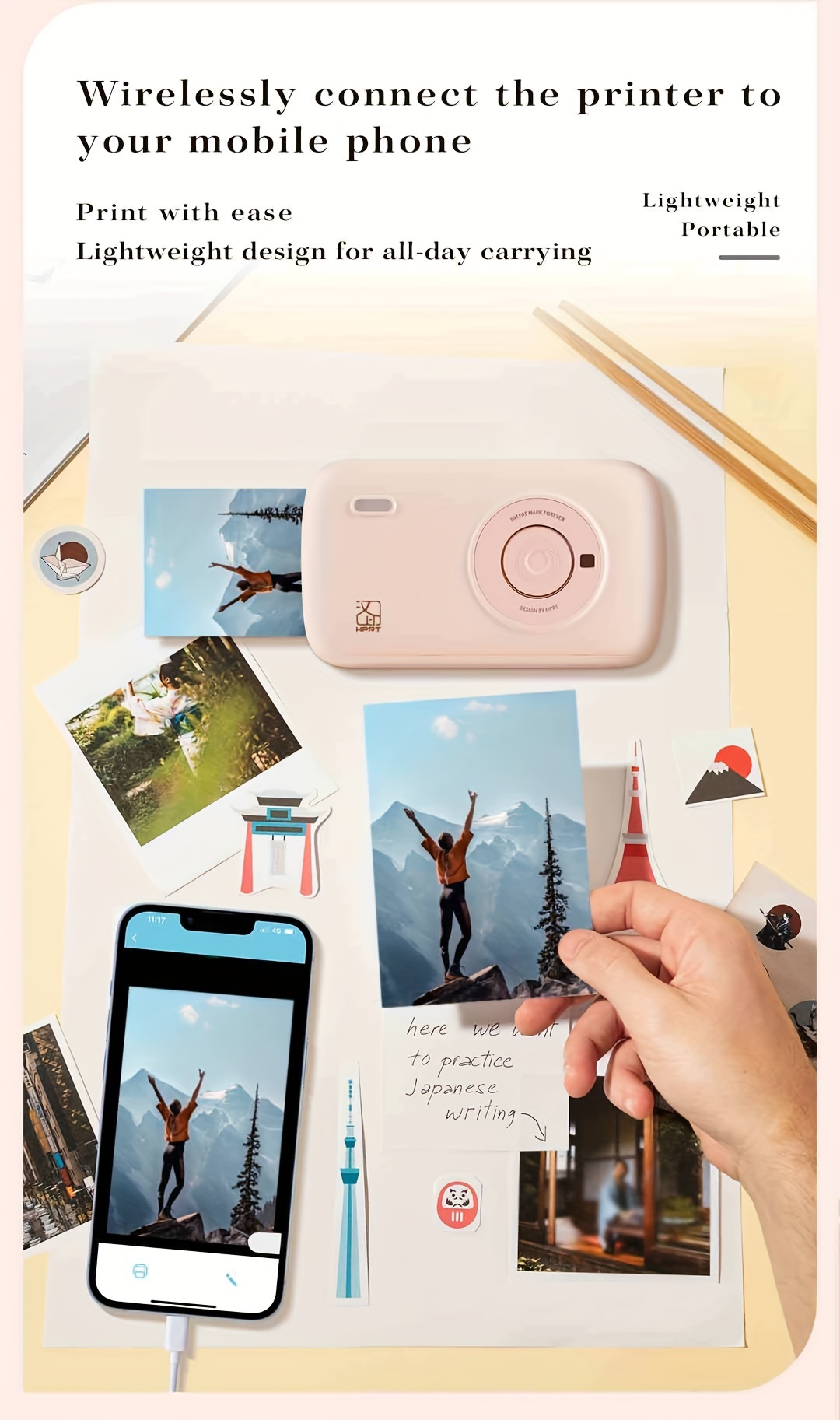  photo printer 2x3 mini portable color photo printer comes with 10 sheets of photo paper wireless connection to smartphones compatible with ios and android a small photo printer suitable for iphone and smartphones perfect for parties and travel allowing you to capture and commemorate moments anytime in pink color details 1