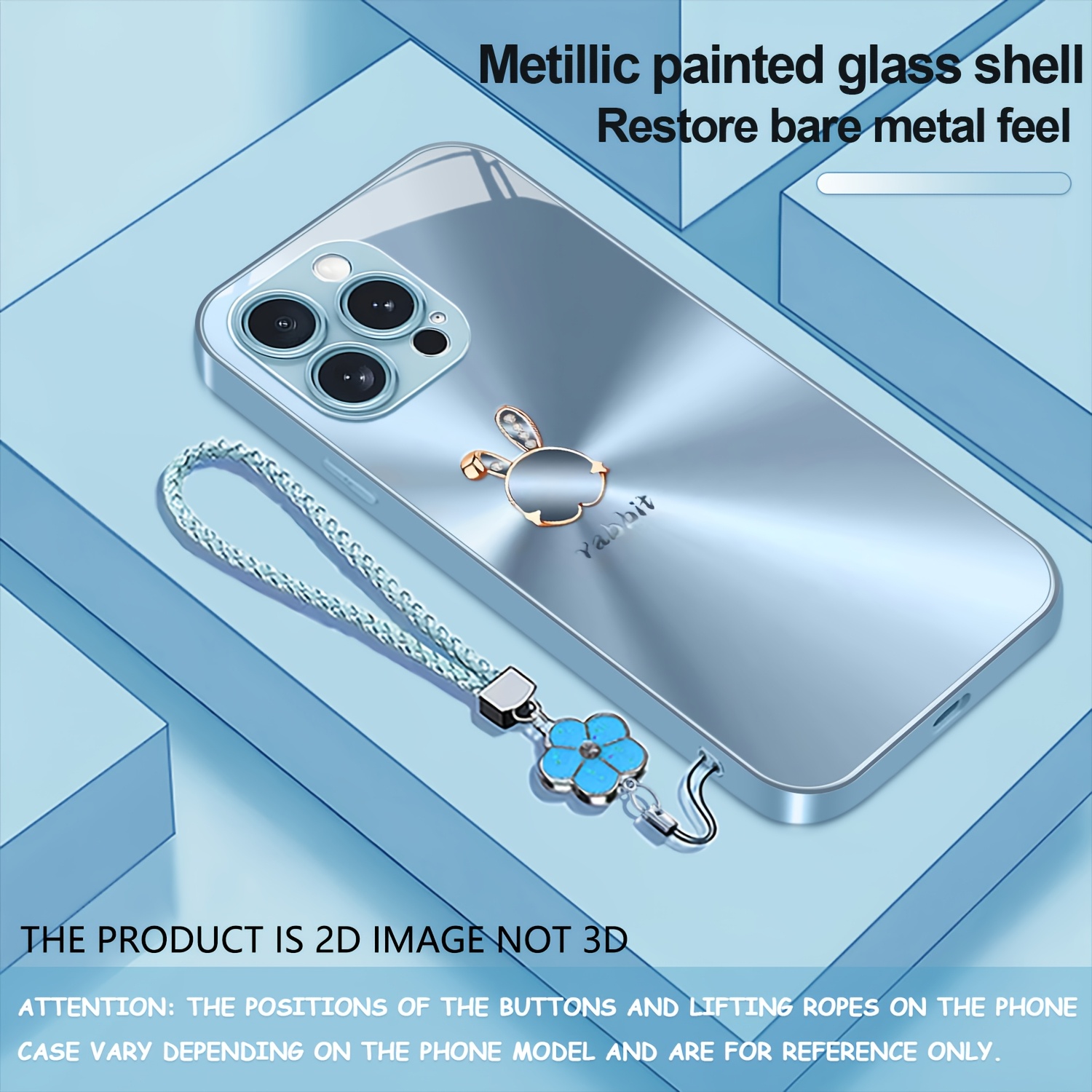 TEMU Coque de téléphone : Nouveau style à motif de lapin pailleté pour filles, en verre trempé avec lanière et peinture métallisée pour iPhone 17/17