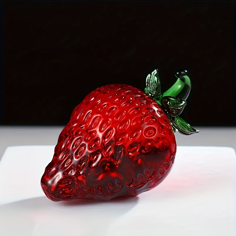 

1pc, Handcrafted Glass Strawberry Figurine, 2.76in Crystal Fruit Display, Decorative Red Tabletop Ornament, Artistic Glasswork Berry Sculpture For Home Decor