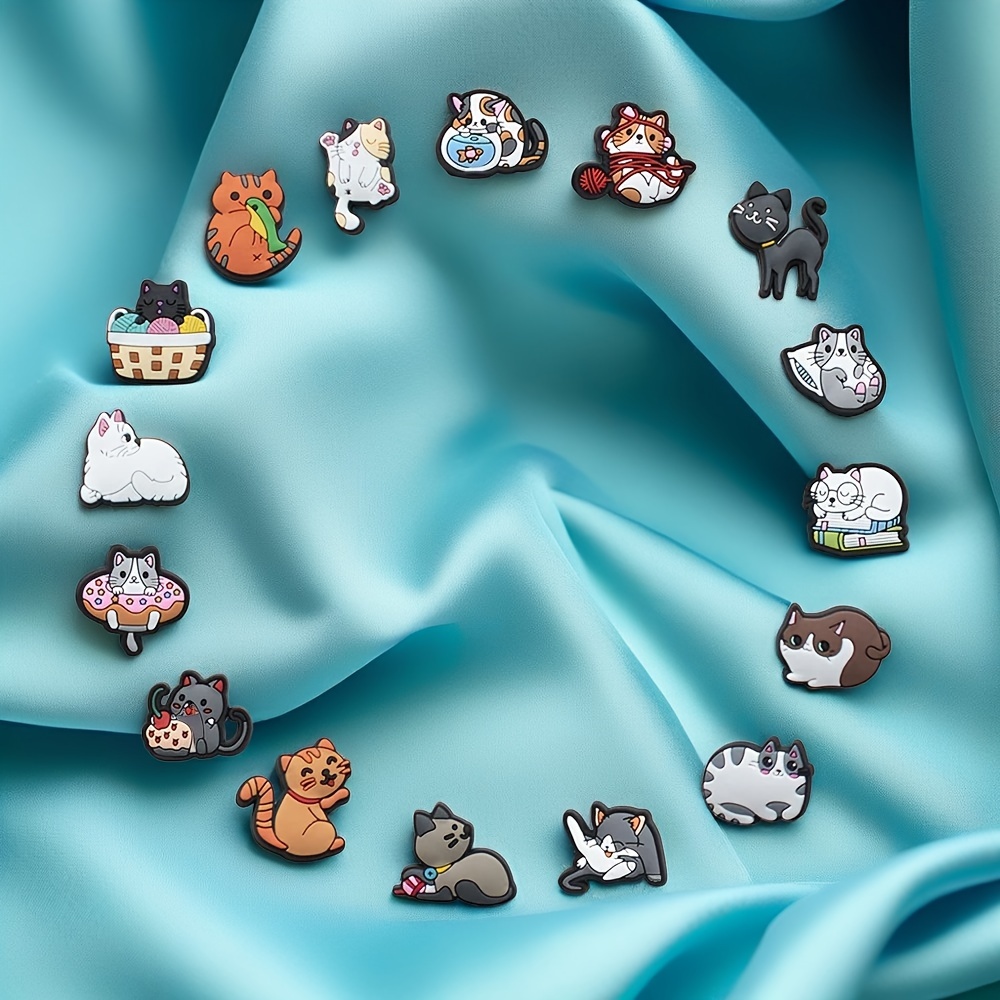 

16pcs Cute Cat Shoe Charms Set - Pvc Animal Decorations For Clogs, Sandals & Wristbands, Pet, Decoration Charms Pack