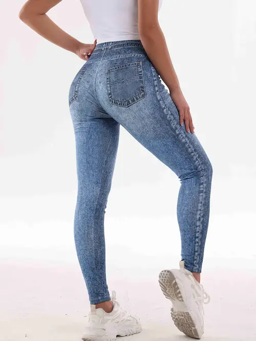 womens high waisted stretchy denim leggings 7 8 length printed pants machine washable for workouts casual outfits