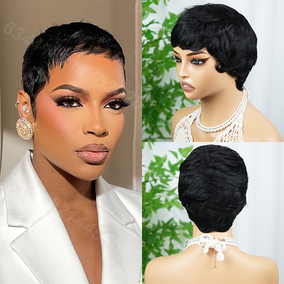 Short Human Hair Wig with Bangs Brazilian Non Lace 150 Density Curly Bob Amazon.com : Mjiokii Short Water Wave Human Hair Bob Wigs  main image 4