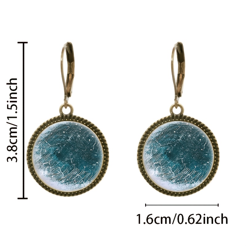 2pc Blue Abstract Art Pendant Earrings Set with Ear Hooks