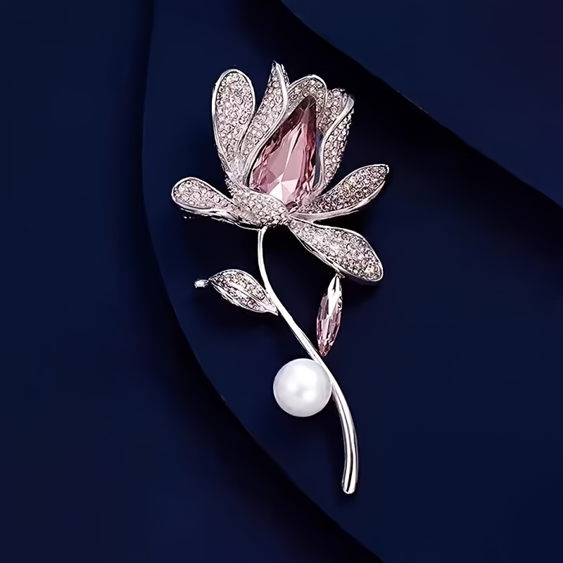 TEMU Broche Fleur de Magnolia pour Femme, Accessoire de Corsage Coloré Polyvalent et Luxueux, Épingle à Fermoir de Créateur Automne/Hiver