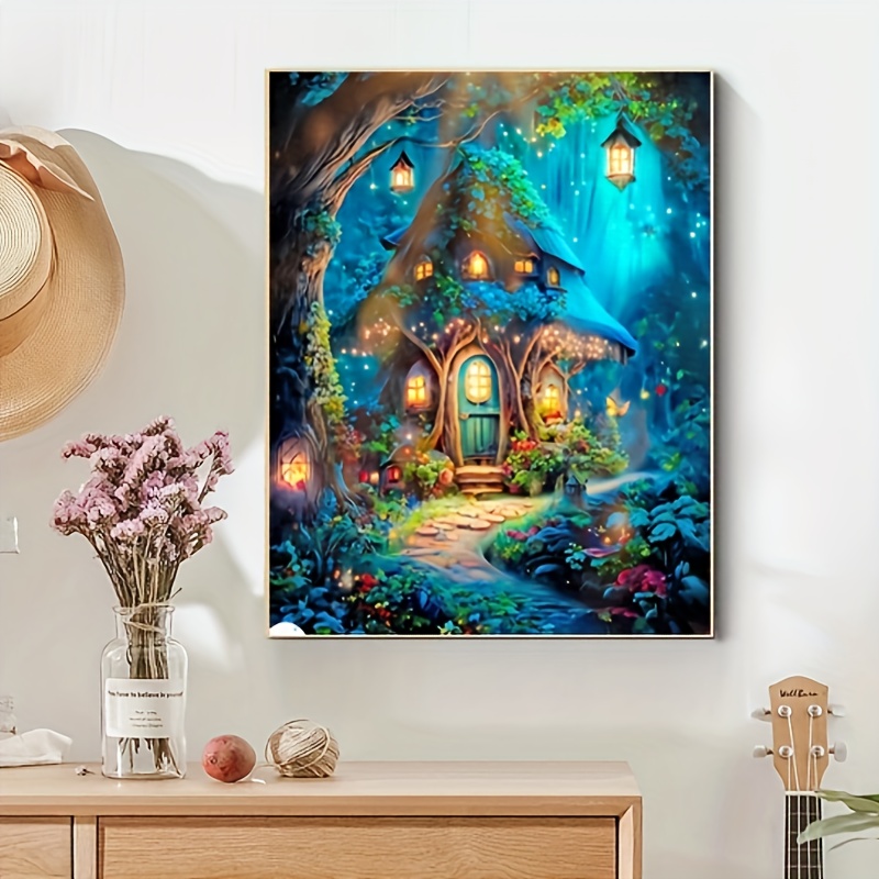 

5d Landscape Diamond Painting Kit - Round Acrylic Diamonds, Diy Full Drill Forest Cottage Mosaic Art Embroidery, Cross Stitch Handmade Craft, Wall Decor Artwork With Complete Tools Set (40*50cm)