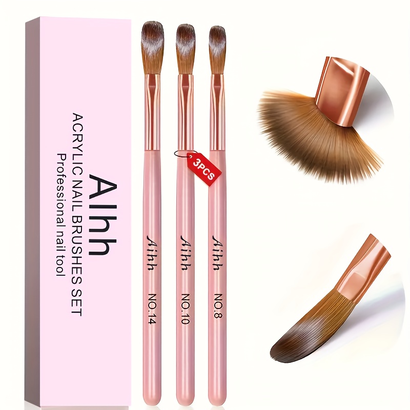 

Set Of 3 Acrylic Nail Brushes - Sizes 8/10/14 Wolf Hair Acrylic Nail Brushes Professional Acrylic Powder Brushes For Nail Extension And 3d Carving