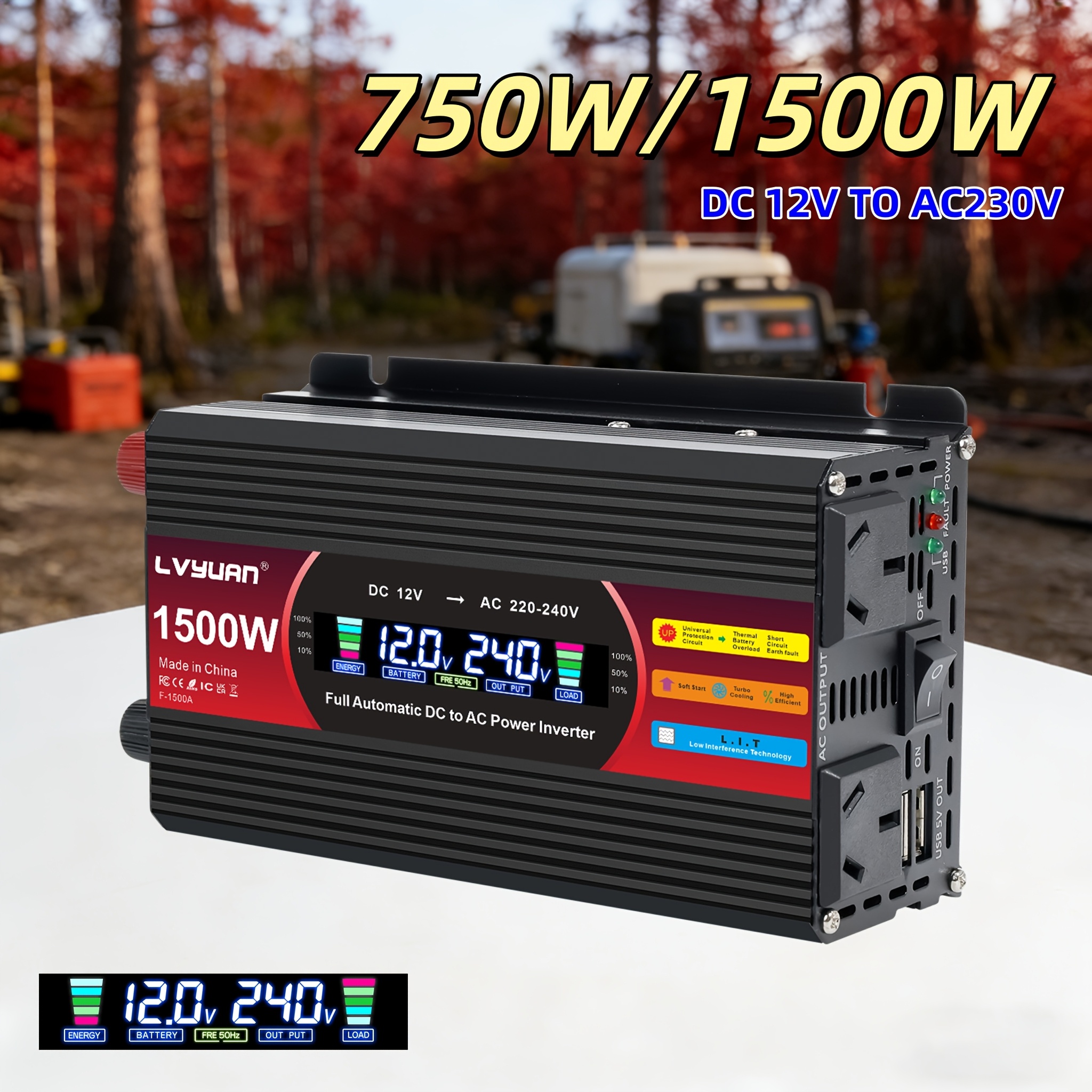 TEMU Modified Sine Wave Inverter, 750w Vehicle Power Inverter, Inverter, 12v To Ac 230v Car Power Converter With 2 Outlets And Car Adapter, Suitable