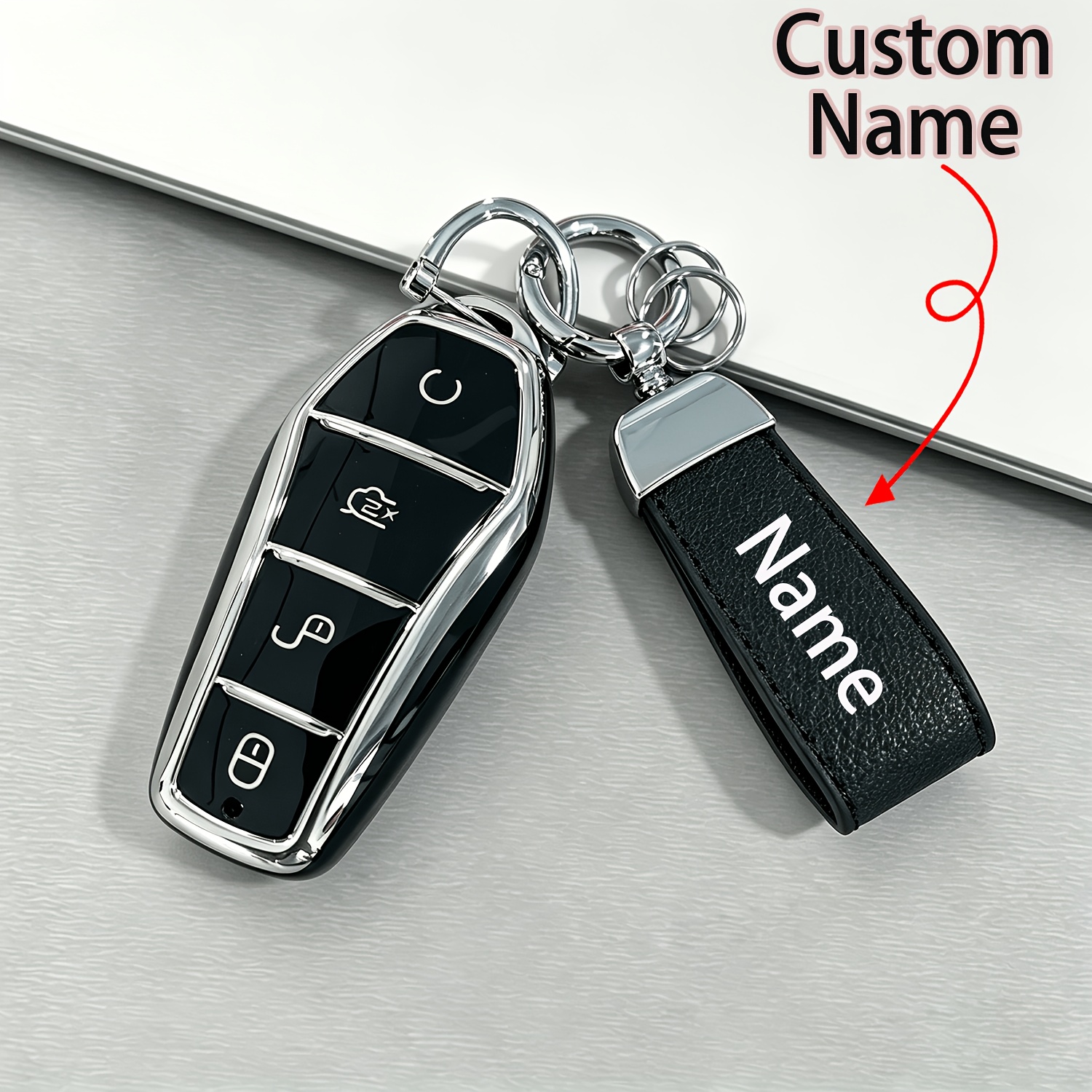 TEMU Personalized Custom Keychain Protective Cover   Lanyard, Suitable For Byd 3, Dolphin, Song Plus, Han Ev, Qin Plus , Tpu Protective Case, Key