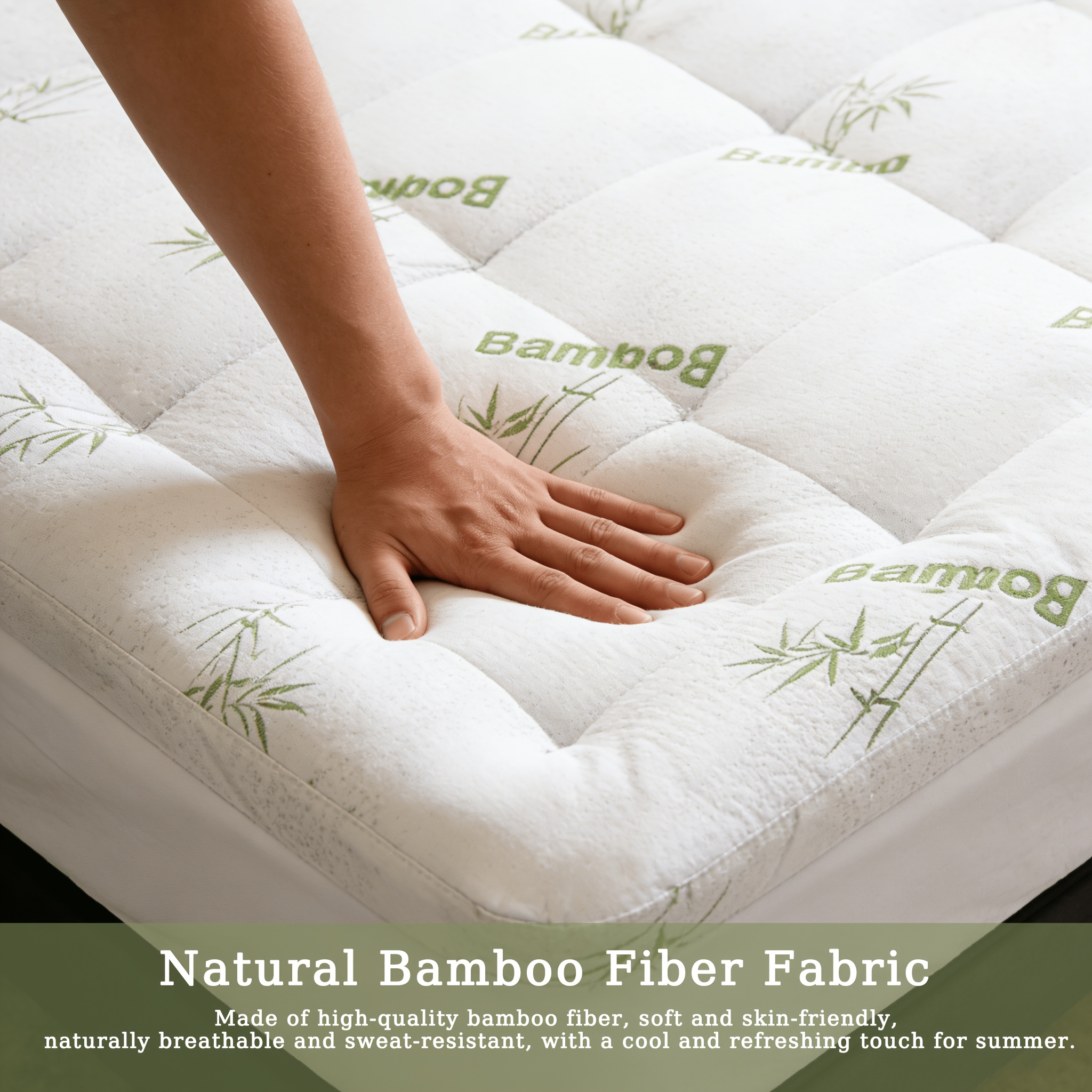 Image of Bamboo Fiber Mattress Protector & Pad, Fits All Mattress Sizes. Soft And Supportive, Anti-sagging Design Eases Spinal Pressure, An Ideal Holiday Gift.