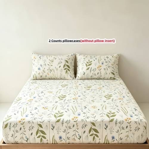 imagen del artículo juego de sábanas ajustables de algodón 100% con diseño floral de 3 piezas, (1 sábana ajustable y 2 fundas de almohada, interior no incluido), protector de colchón con banda elástica, antideslizante, y , para
