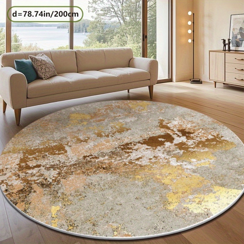 TEMU Zulida Modern Circular Area Mat - Non-slip Easy Clean Mat With Elegant Gray & Pattern, Large Floor Mat For Living Room, Bedroom, Office, Patio -