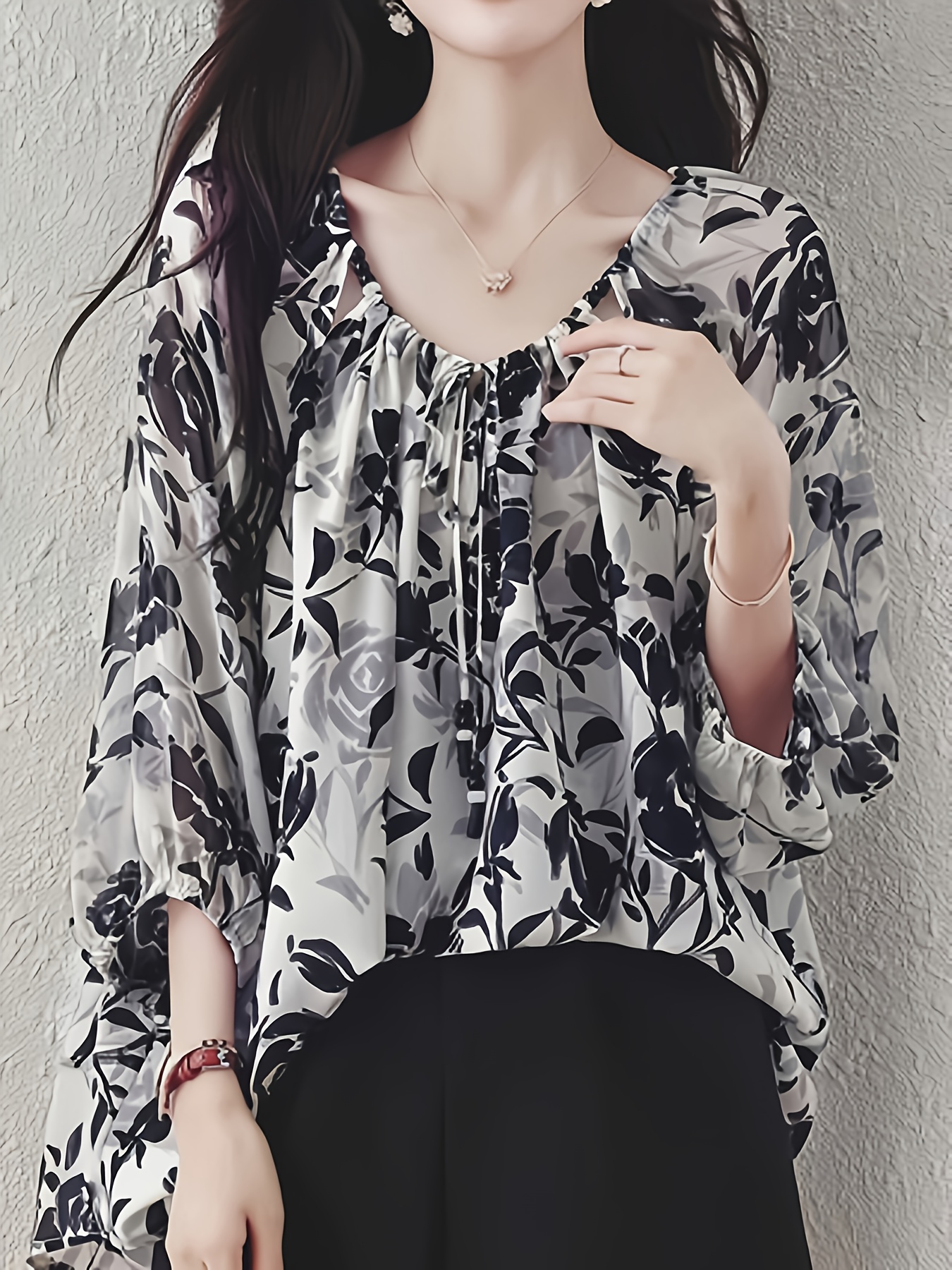 Womens Elegant Loose Fit Blouse Lightweight Chiffon Shirt