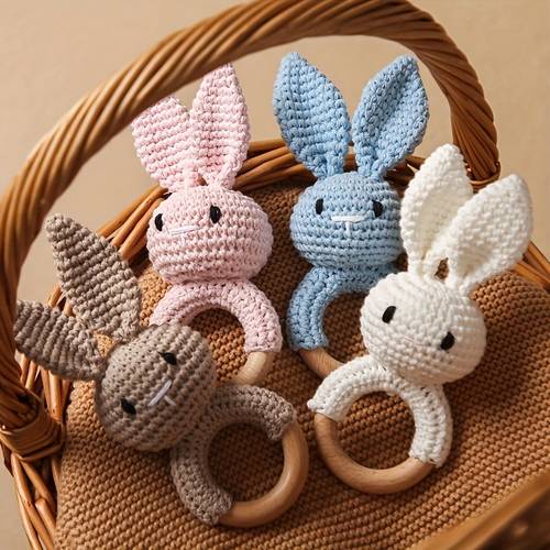 hook line rattle cute rabbit grasping toy wooden hand rattle for babies hand rattle toy gift box christmas and easter present