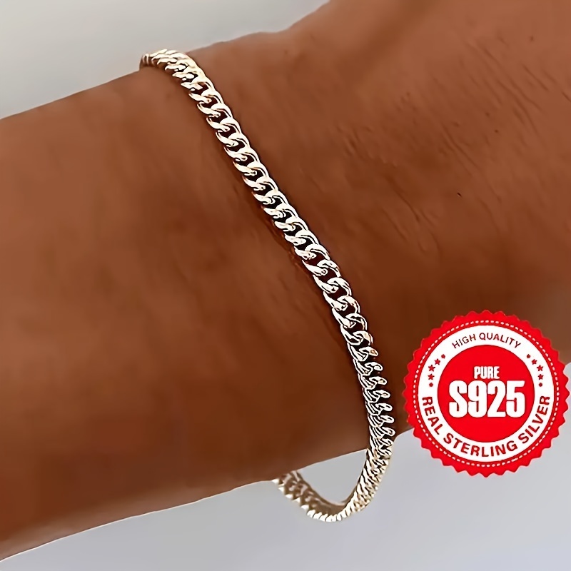 

Luxurious 925 Sterling Silver Cuban Chain Bracelet - Simple, Urban Fashion Hand Jewelry With Durable Silver Color Finish - Perfect For Women's Everyday Wear