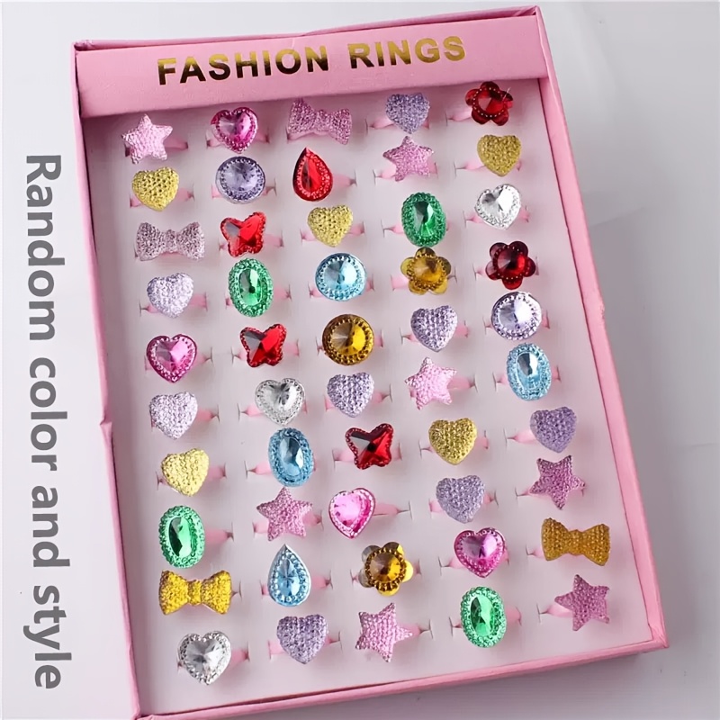 Image of 10-50pcs Set For Girls - Vibrant Resin And Crystal Rings, Ideal For Parties And Gifts Random
