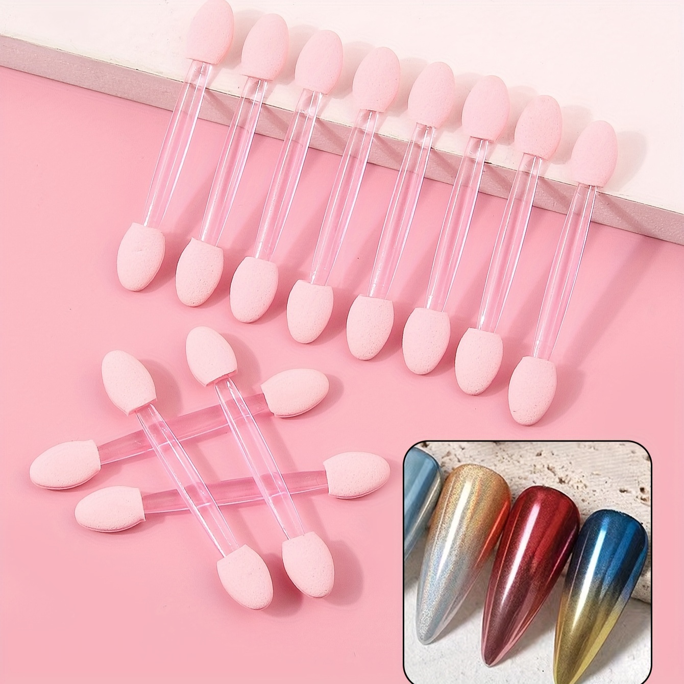 

25pcs Portable Beauty Tools Sponge Brush Double-headed Sponge Nail Brush Dust Brush Short Handle Sponge Stick For Outing