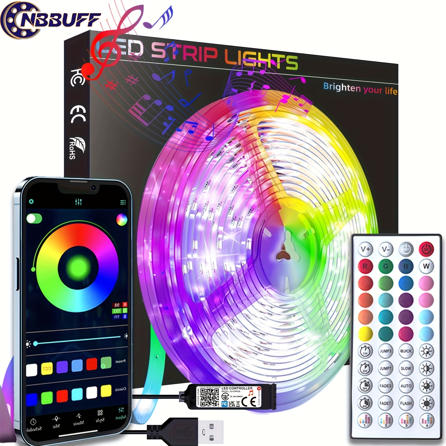   led lights for bedroom 3ft 100ft   control music sync color changing strip lights with remote and timing for room home party decoration