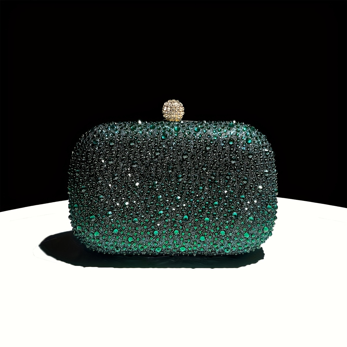 TEMU Un petit sac à main vert foncé brillant avec des strass, une chaîne bandoulière en métal, un sac de soirée élégant et de boîte, un sac de mariée