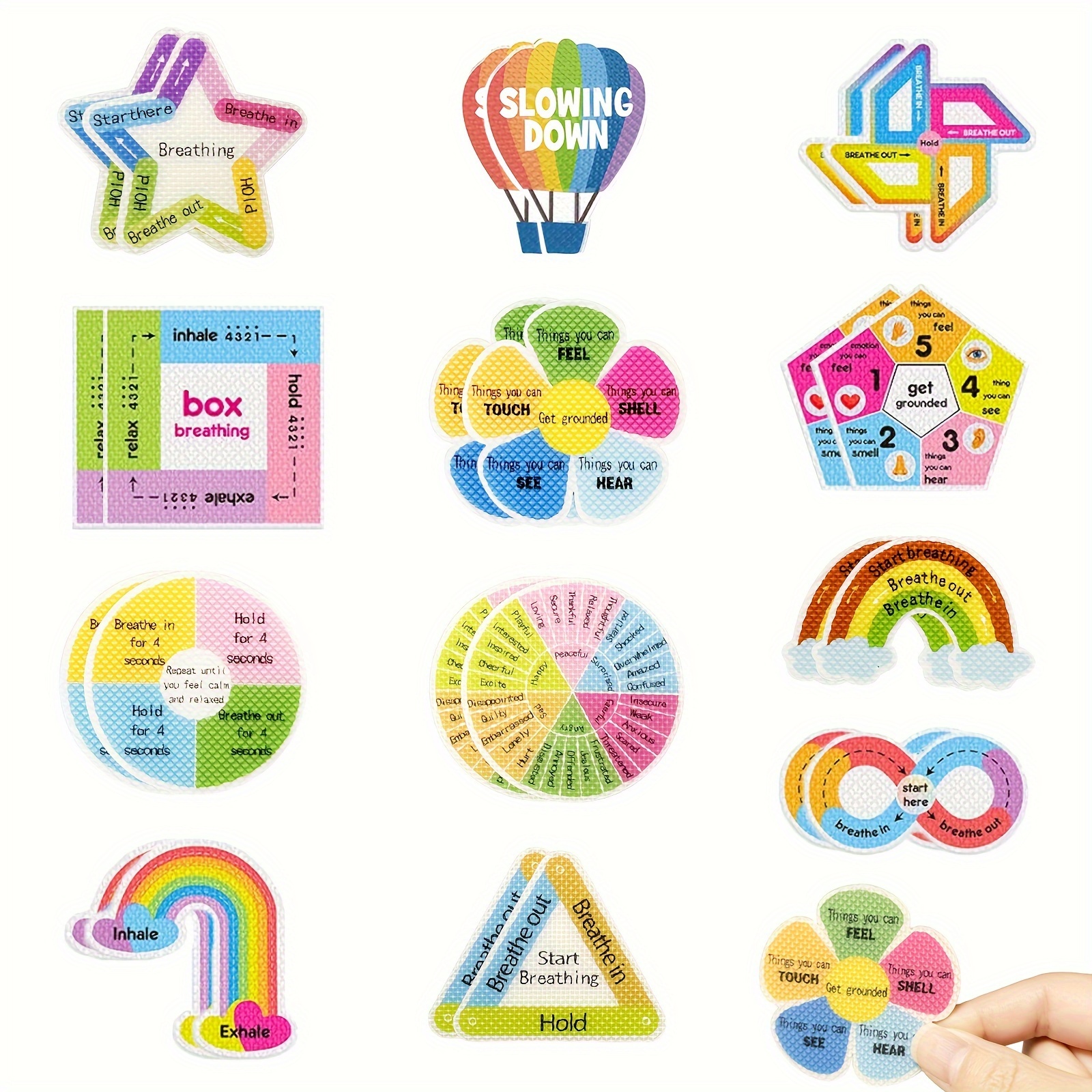 

24pcs Breath Calm Anxiety Sensory Stickers Reusable Mindfulness Stickers Calming Strips Adhesive Sensory Strips For School Office Classroom Desk Adults Teens Counselor Tension Fidget Supplies