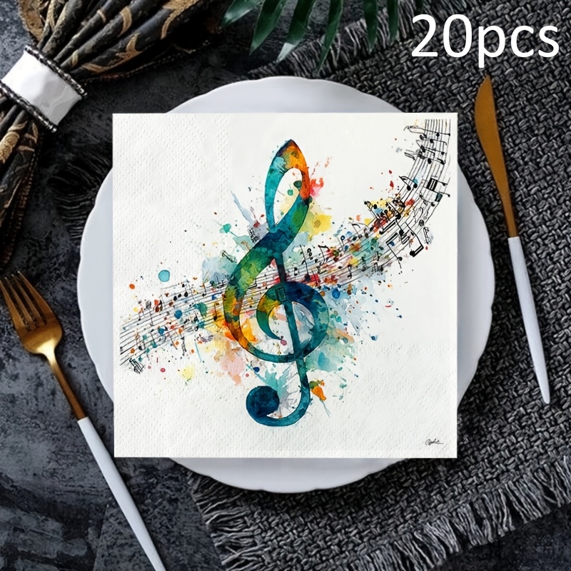 TEMU 20 pièces Essuie-tout, Papier de Cuisine et de Salle de Bain, Serviettes - Notes de Musique, Portée, Coloré. Convient pour Accessoires de Repas