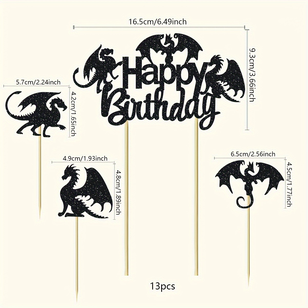 Image of 13pcs Dragon Cake Decorations Black Glitter Cake Picks Cool Dinosaur Cupcake Topper For Dragon Themed Party Birthday Party Christmas Fantasy Themed Party Decoration