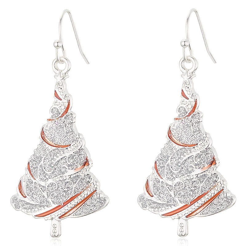 TEMU Boucles d'oreilles en synthétique pavé en émail de luxe pour femmes - Arbre de Noël - Accessoires de bijoux pour fêtes, , banquets et occasions